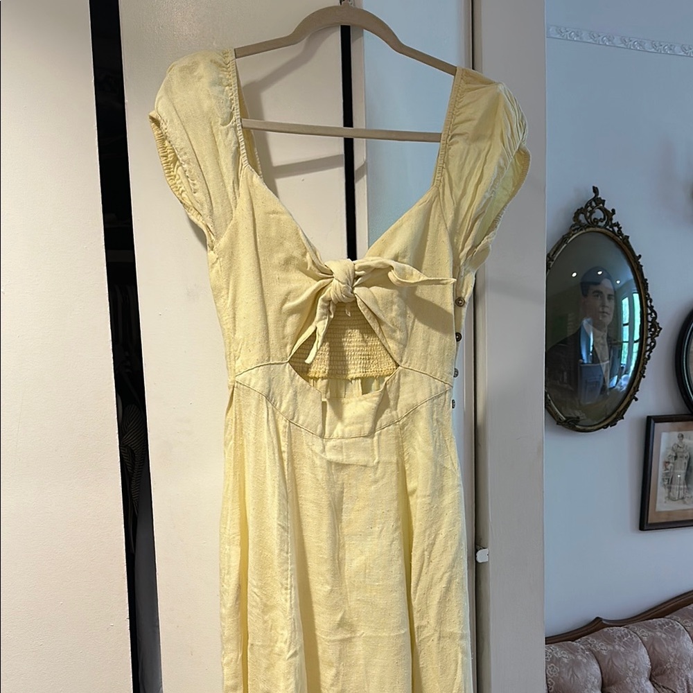 Free People Yellow Tie-Front Midi Dress